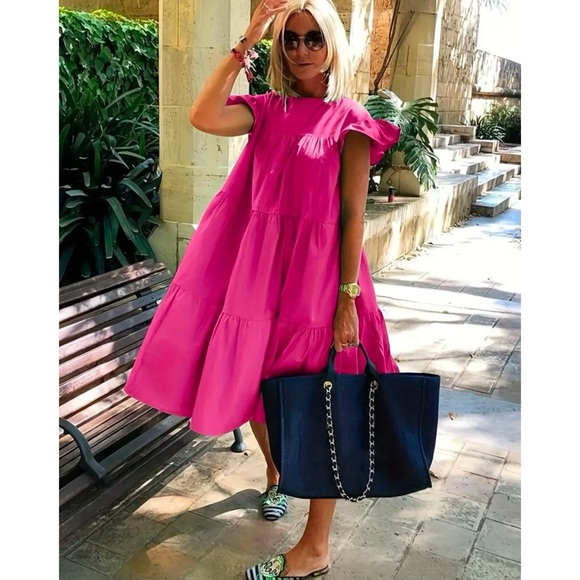 1 LEFT! 🎉HP! ❤️ Barbie Pink Loose Flutter Sleeve Dress - Picture 9 of 9